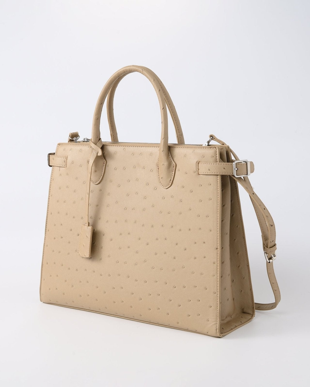 Beige handtas van faux struisvogelleer - Nouka