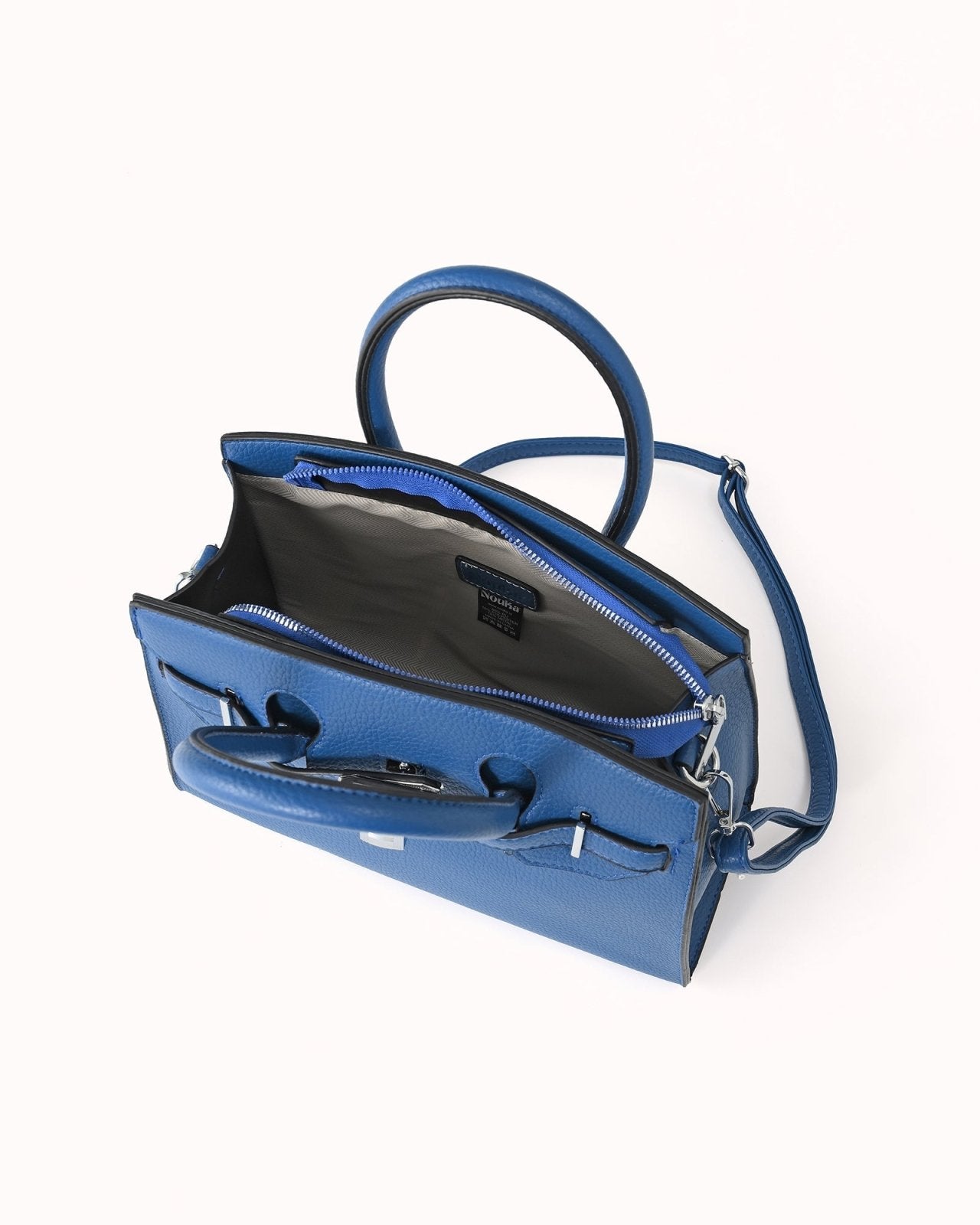 Blauwe handtas met zilverkleurige details en slotje - Nouka