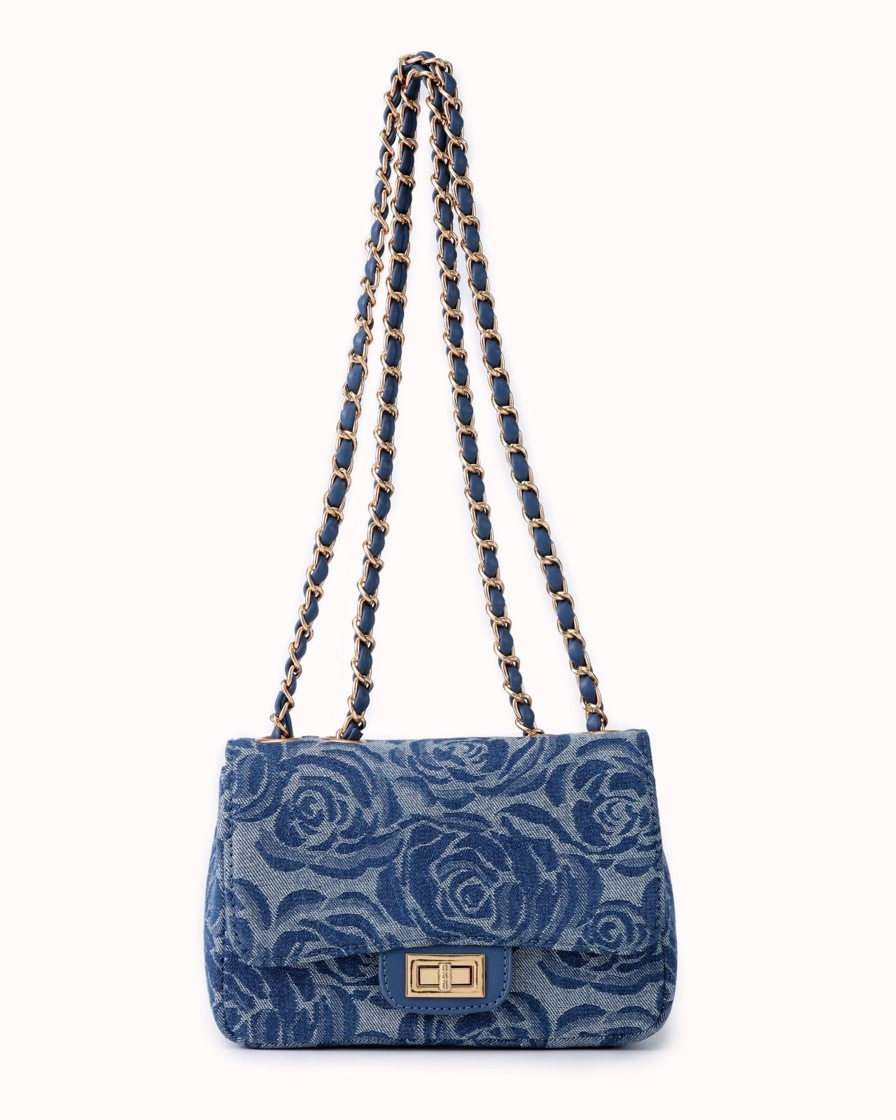 Denim schoudertas met rozenprint - Nouka