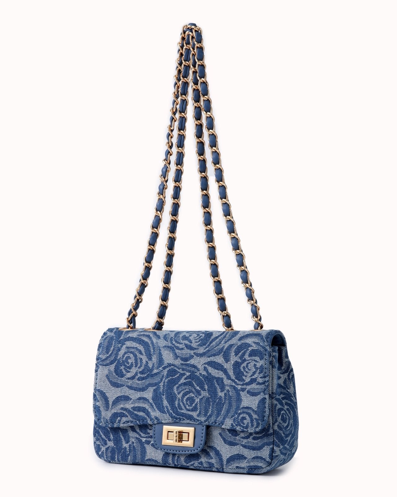 Denim schoudertas met rozenprint - Nouka