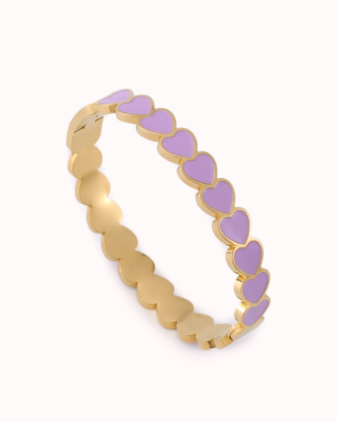 Goudkleurige bangle met lila hartjes - Nouka