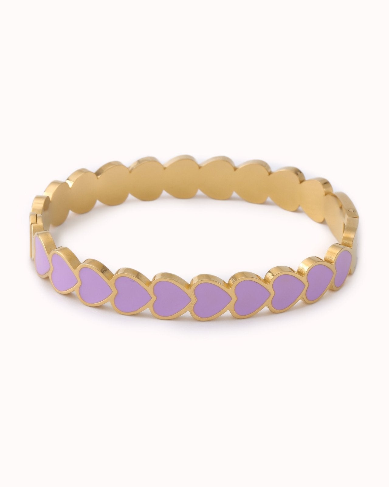 Goudkleurige bangle met lila hartjes - Nouka