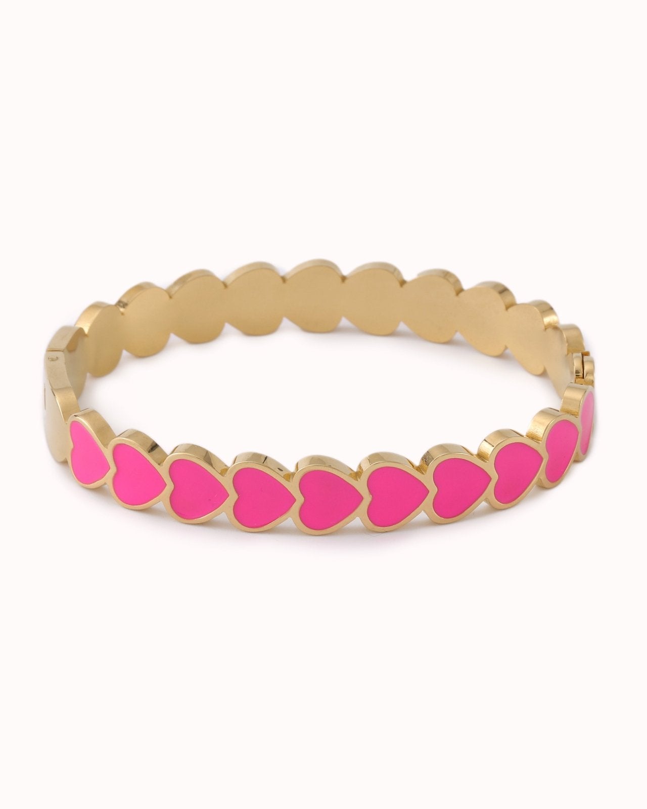 Goudkleurige bangle met roze hartjes - Nouka