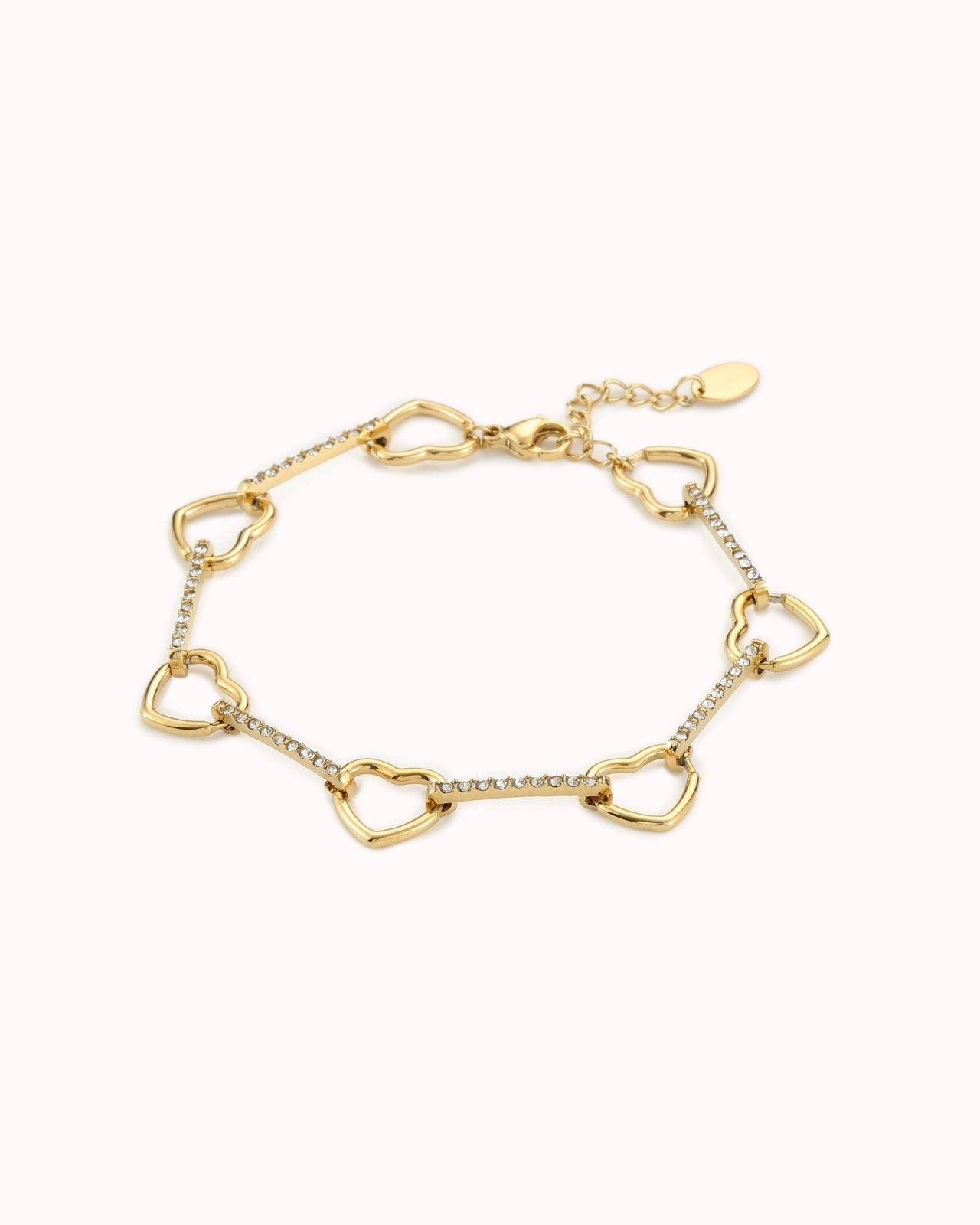 Goudkleurige hartjes schakel armband - Nouka