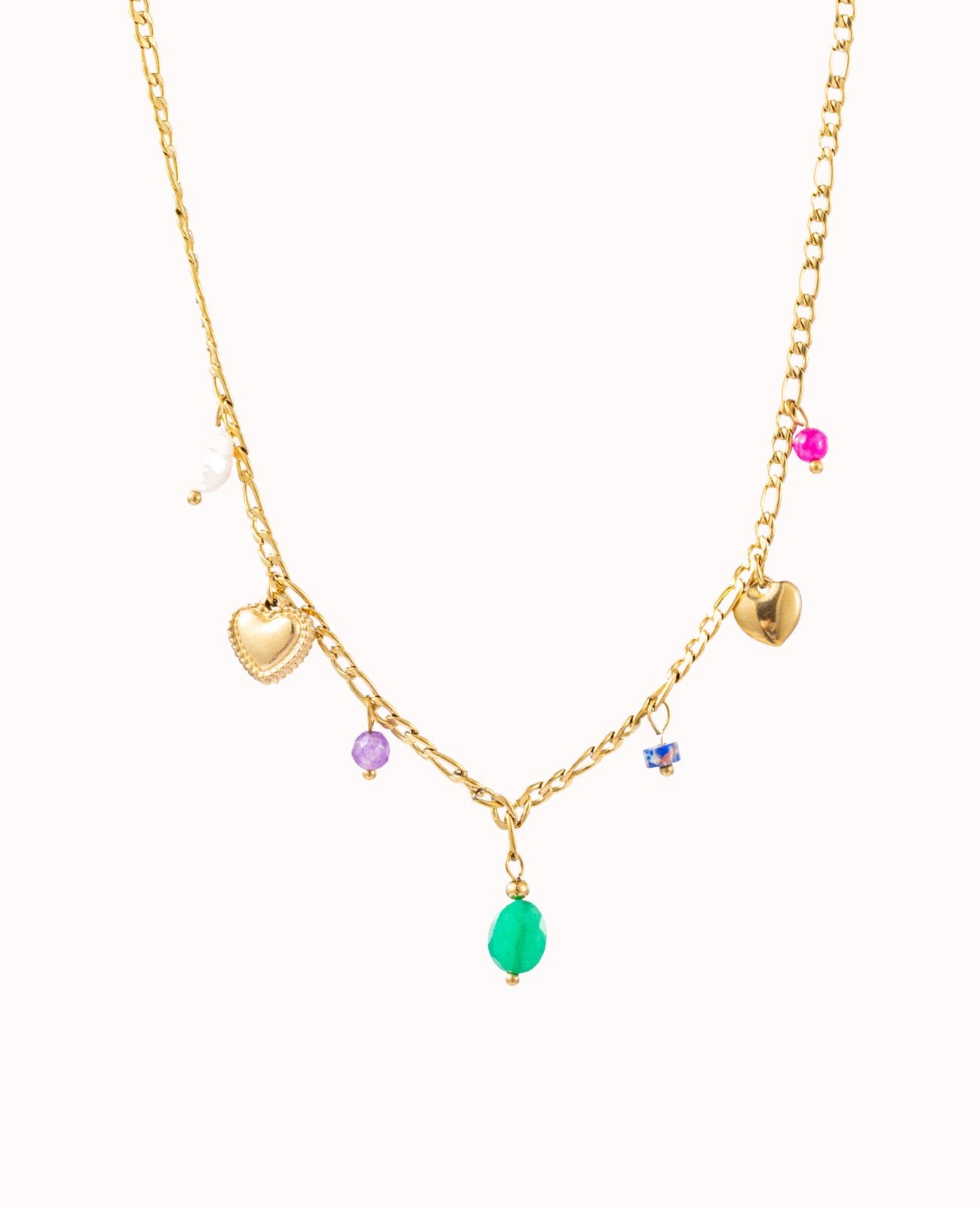 Goudkleurige ketting met gekleurde hangers - Nouka