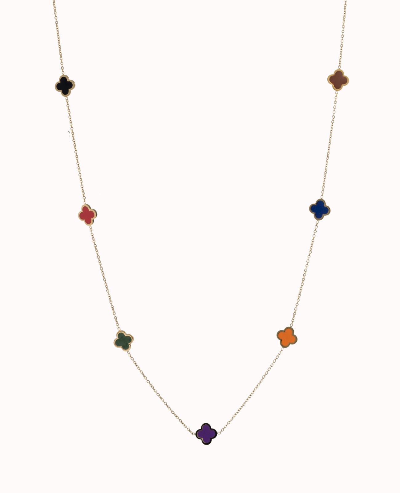 Goudkleurige ketting met gekleurde klavers - Nouka