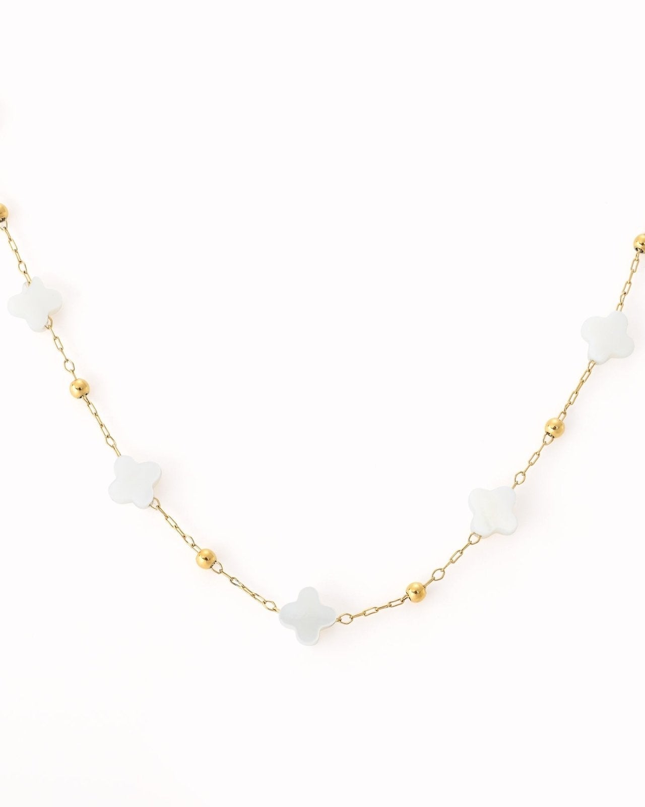 Goudkleurige ketting met parelmoer klavertjes - Nouka