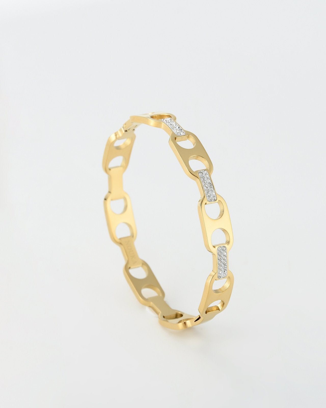 Goudkleurige schakel bangle met stras steentjes - Nouka