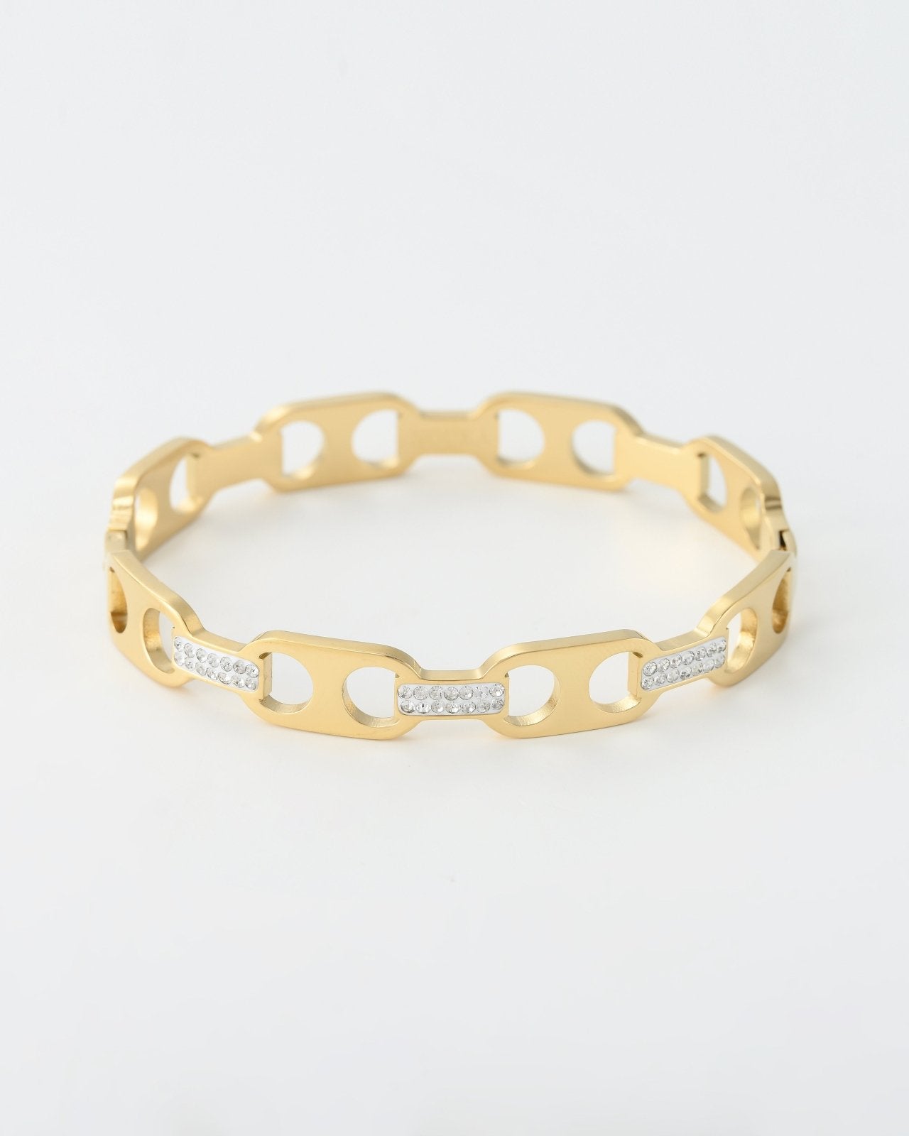 Goudkleurige schakel bangle met stras steentjes - Nouka