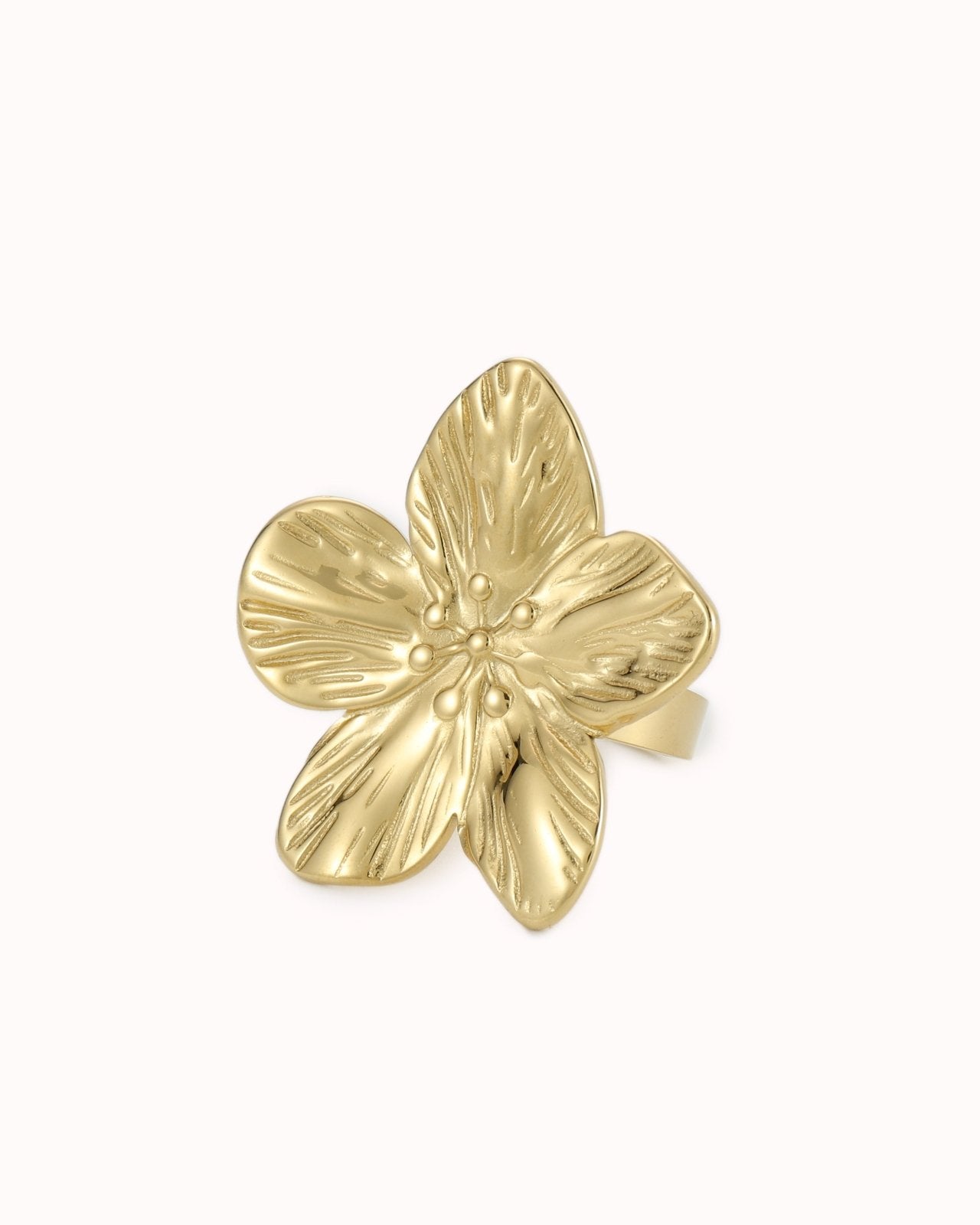 Goudkleurige statement bloem ring - Nouka