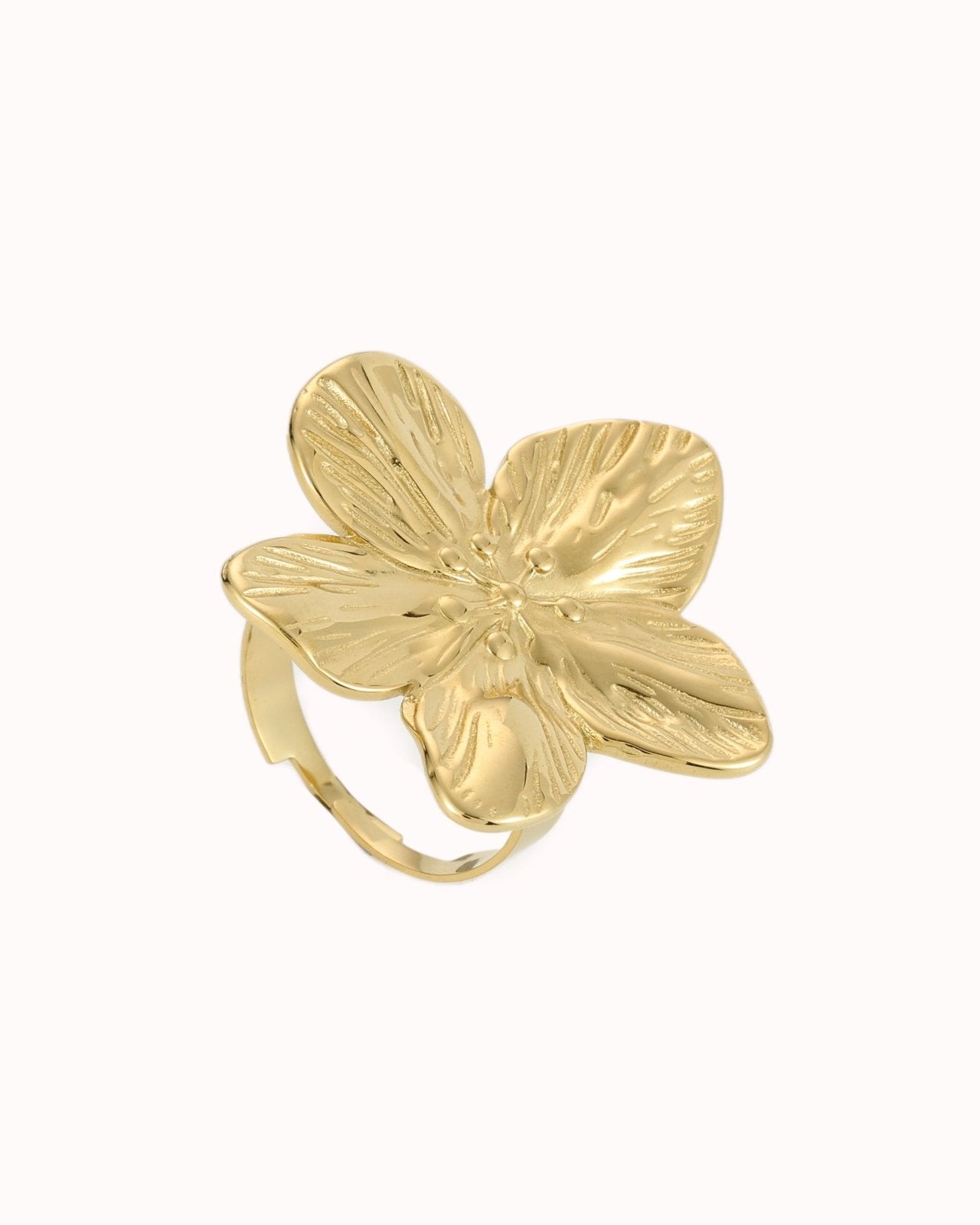 Goudkleurige statement bloem ring - Nouka
