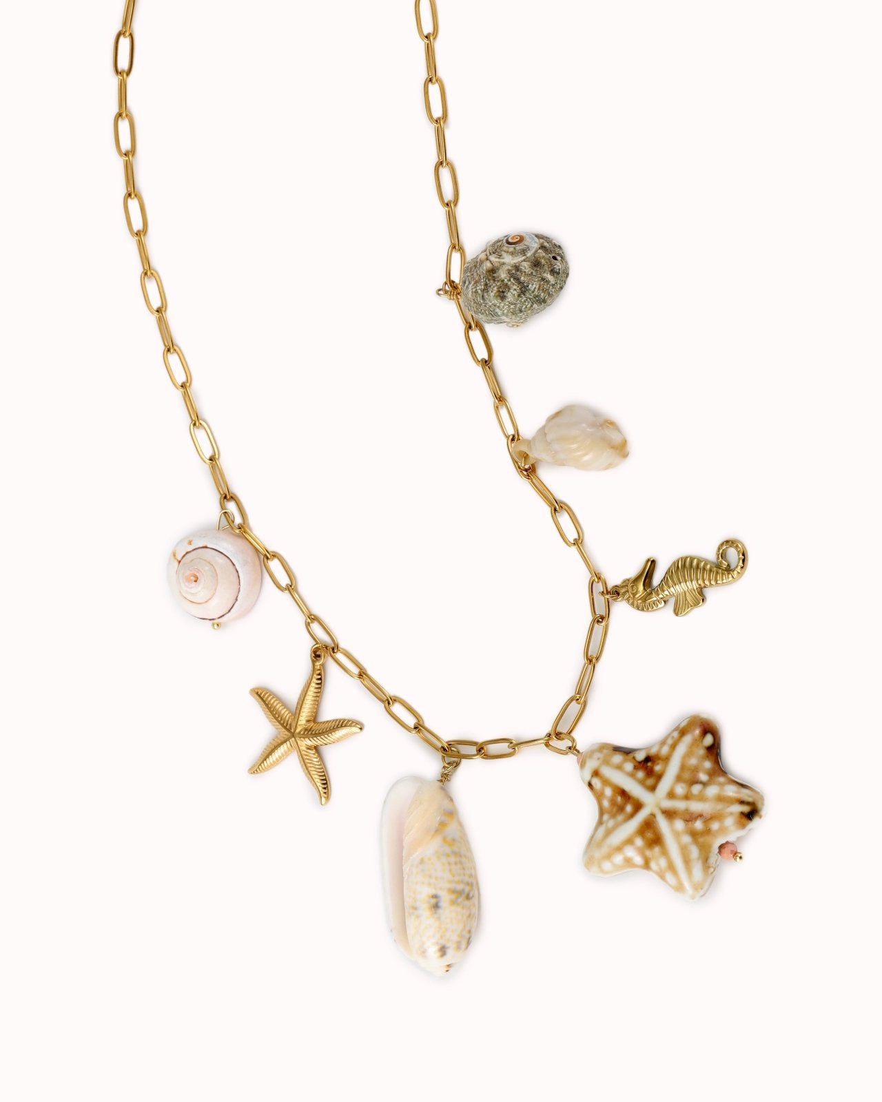 Goudkleurige statement ketting met schelp hangers - Nouka