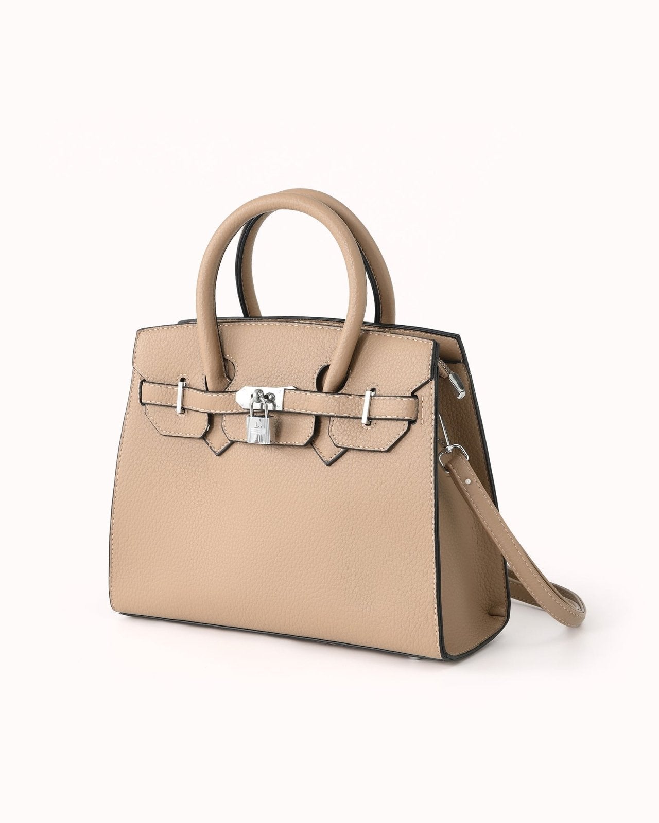 Taupe handtas met zilverkleurige details en slotje - Nouka