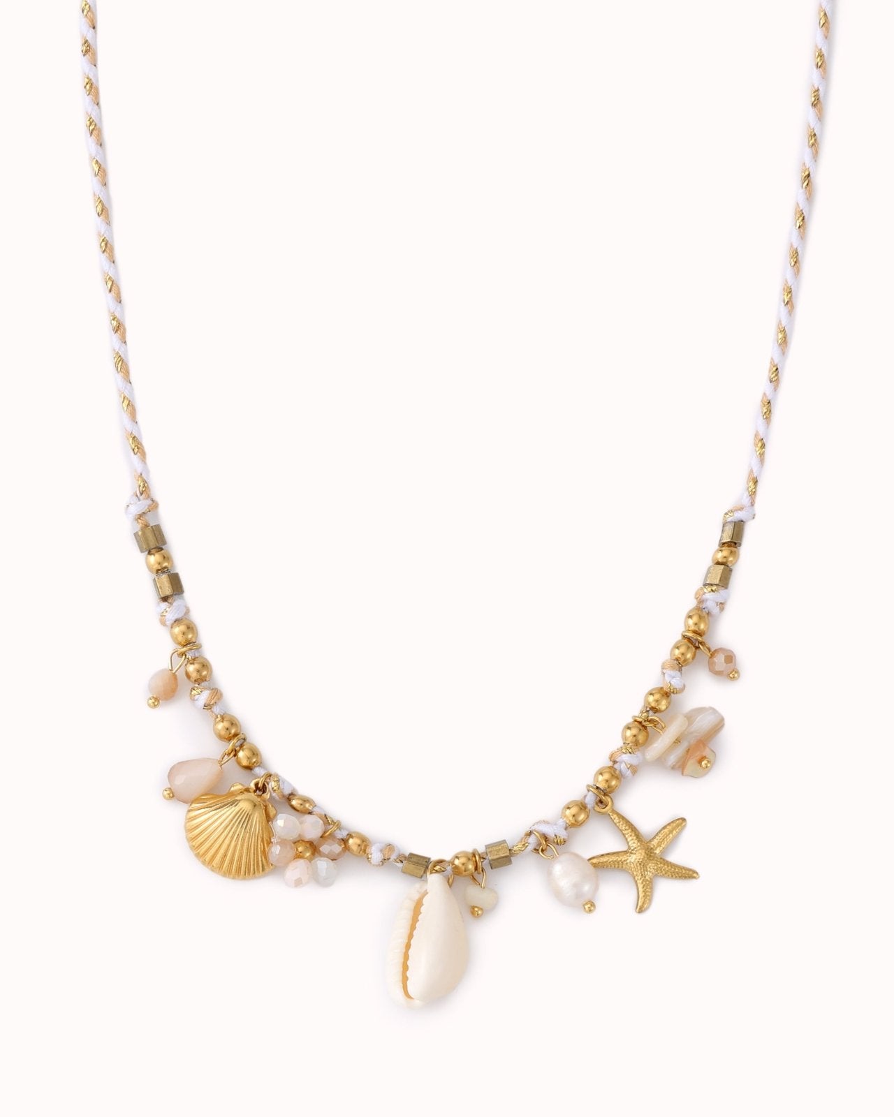Witte touw ketting met gouden hangers - Nouka