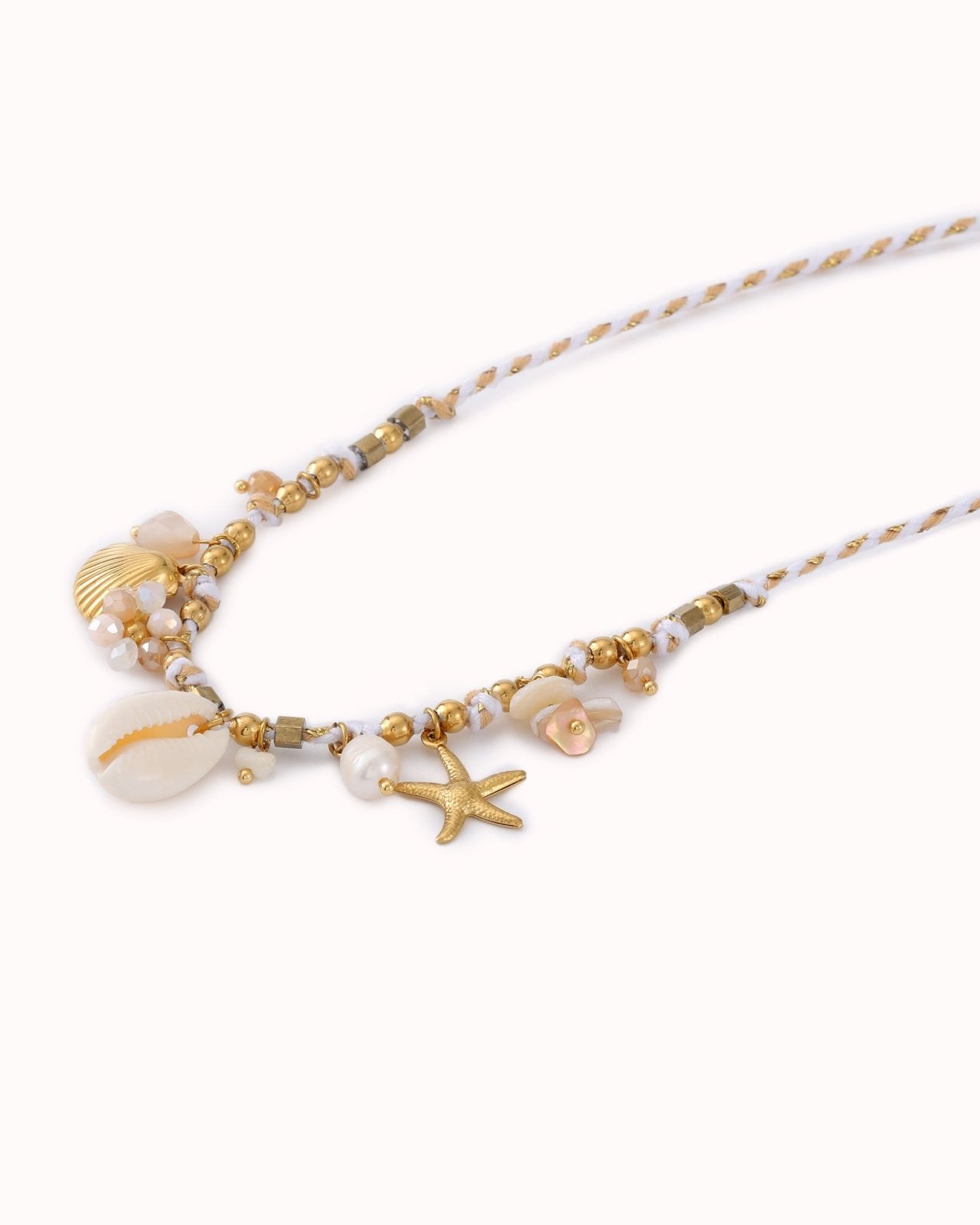 Witte touw ketting met gouden hangers - Nouka