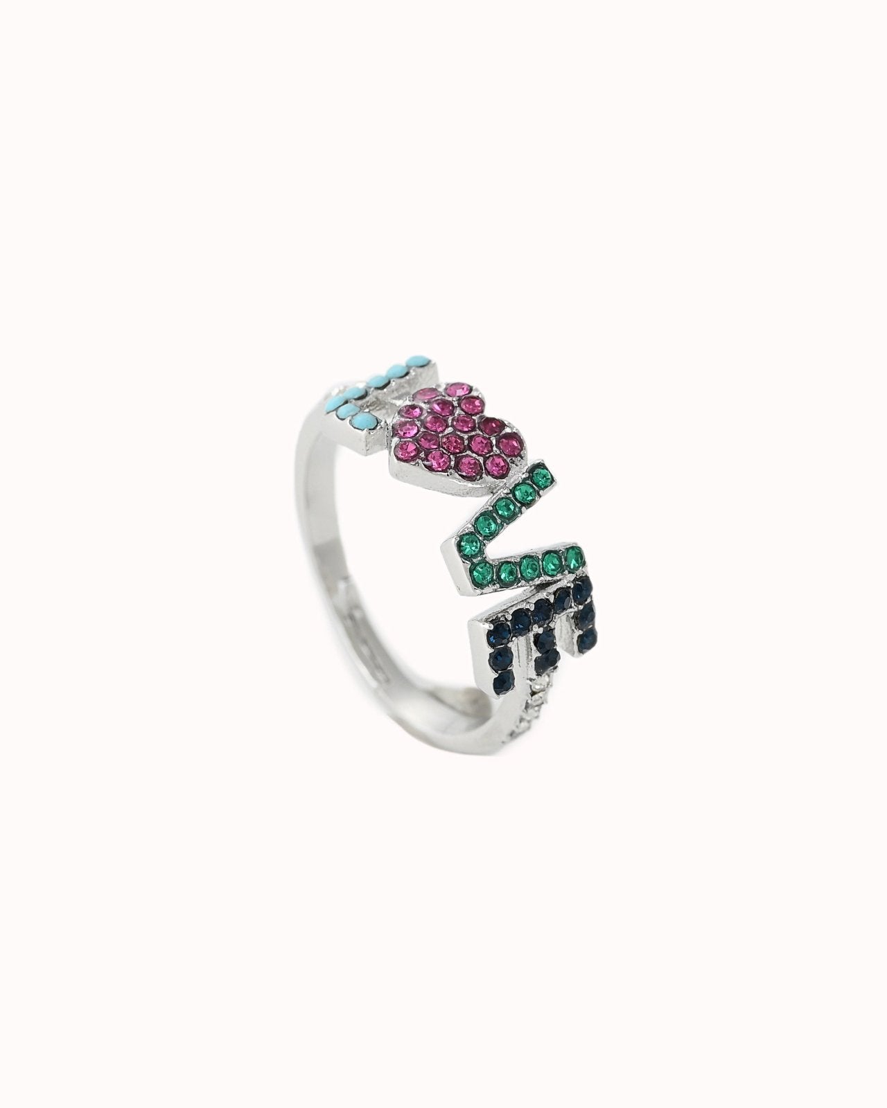 Zilverkleurige love ring met gekleurde steentjes - Nouka