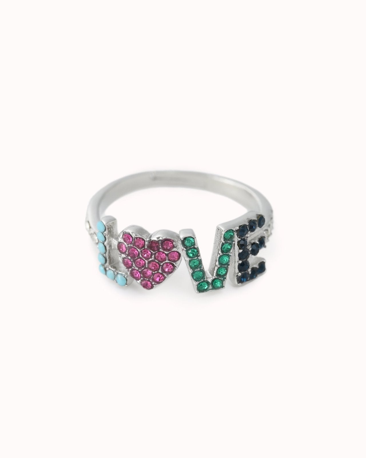 Zilverkleurige love ring met gekleurde steentjes - Nouka