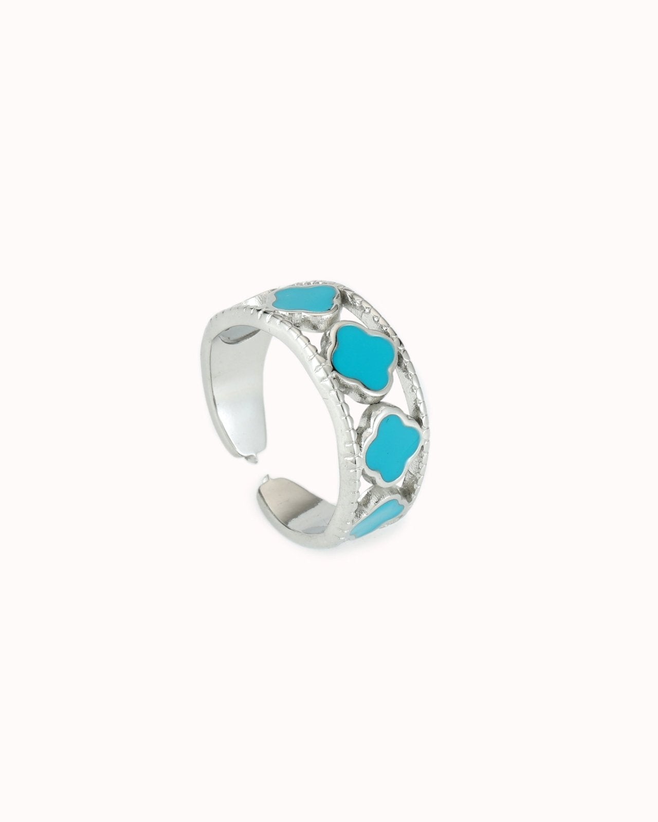 Zilverkleurige ring met klavertjes - Nouka