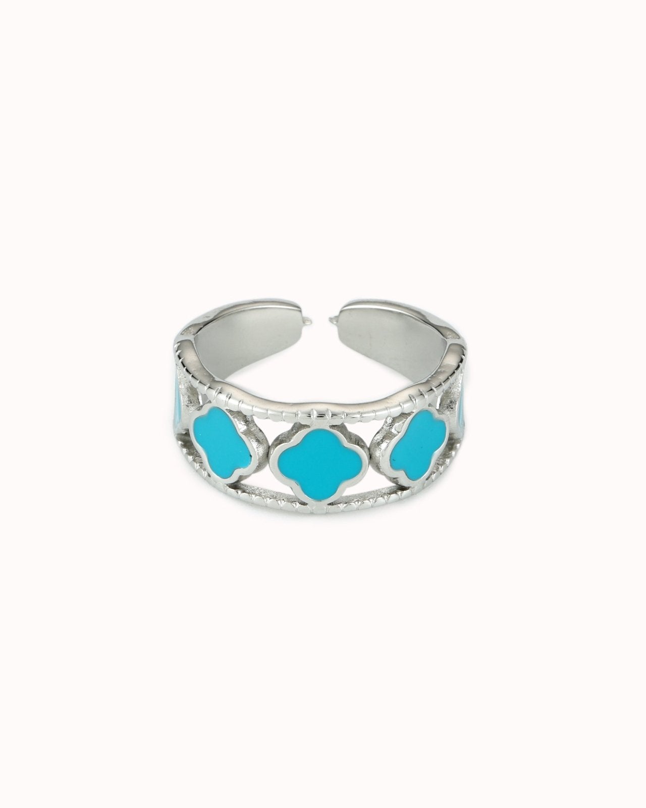 Zilverkleurige ring met klavertjes - Nouka