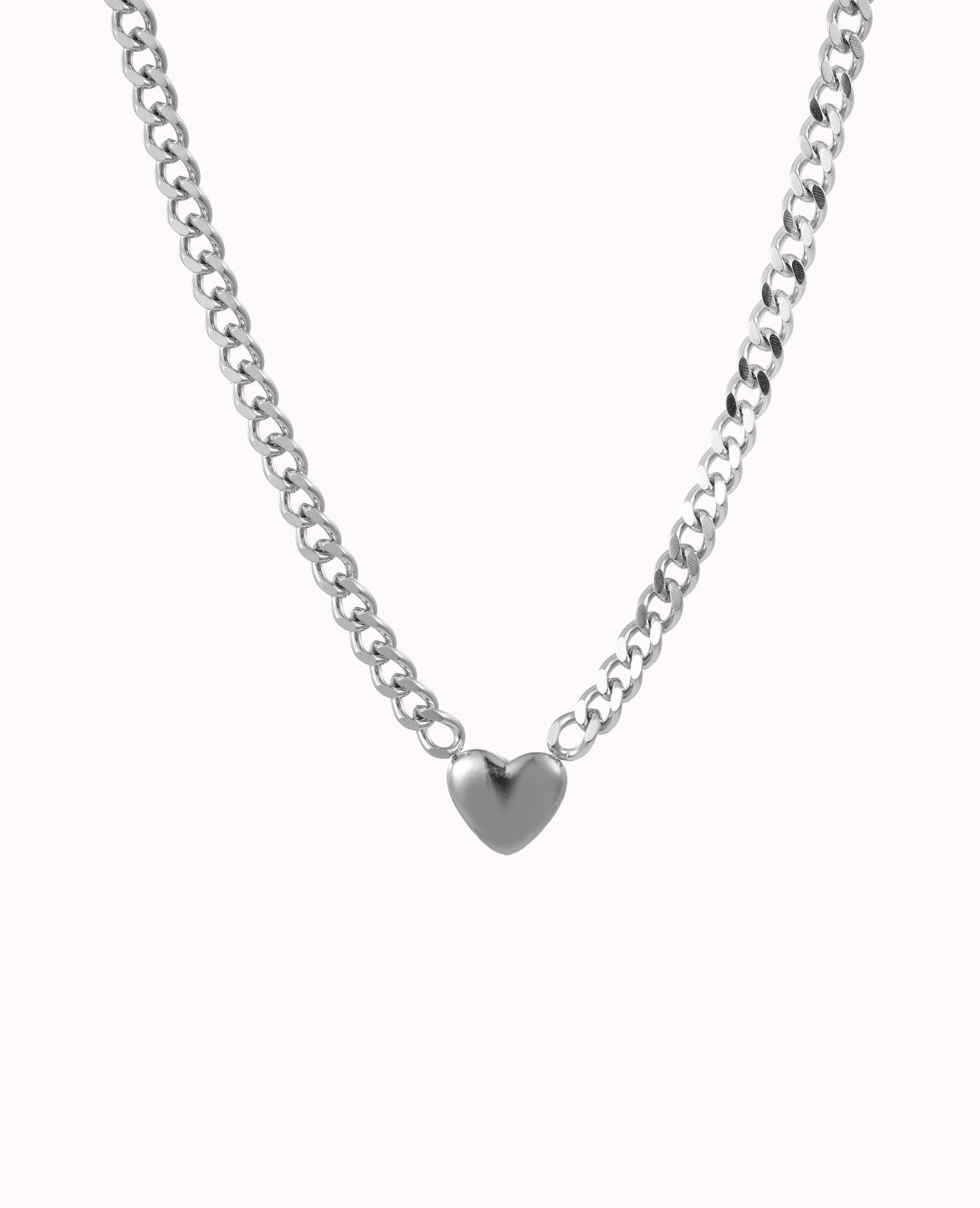 Zilverkleurige schakel ketting met hart - Nouka