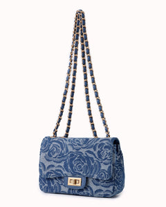 Denim schoudertas met rozenprint - Nouka