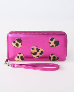 Fuchsia metallic portemonnee met panter hartjes - Nouka