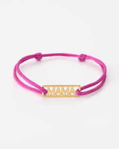 Fuchsia touwtjes armband met goudkleurige 'MAMA' tekst - Nouka