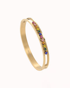 Goudkleurige bangle met bewegende multicolor steentjes - Nouka