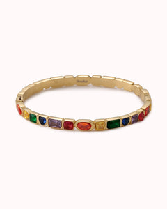 Goudkleurige bangle met ingelegde multicolor stenen - Nouka