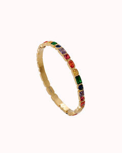 Goudkleurige bangle met ingelegde multicolor stenen - Nouka