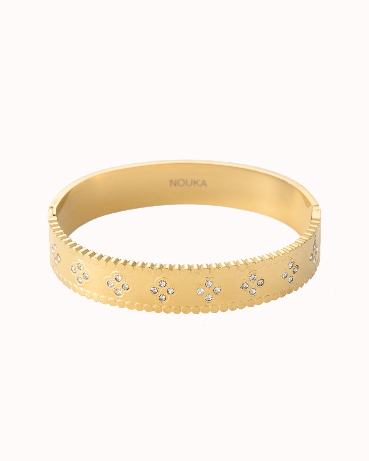 Goudkleurige bangle met klavertjes en steentjes - Nouka