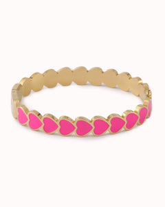 Goudkleurige bangle met roze hartjes - Nouka
