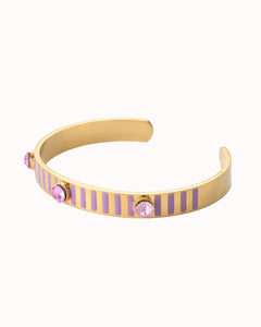 Goudkleurige cuff armband met lila strepen en stenen - Nouka