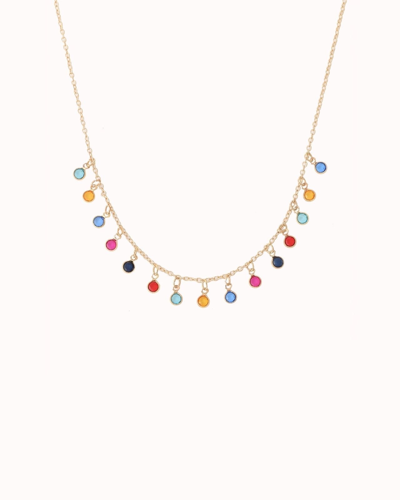 Goudkleurige ketting met multicolor steen hangertjes - Nouka