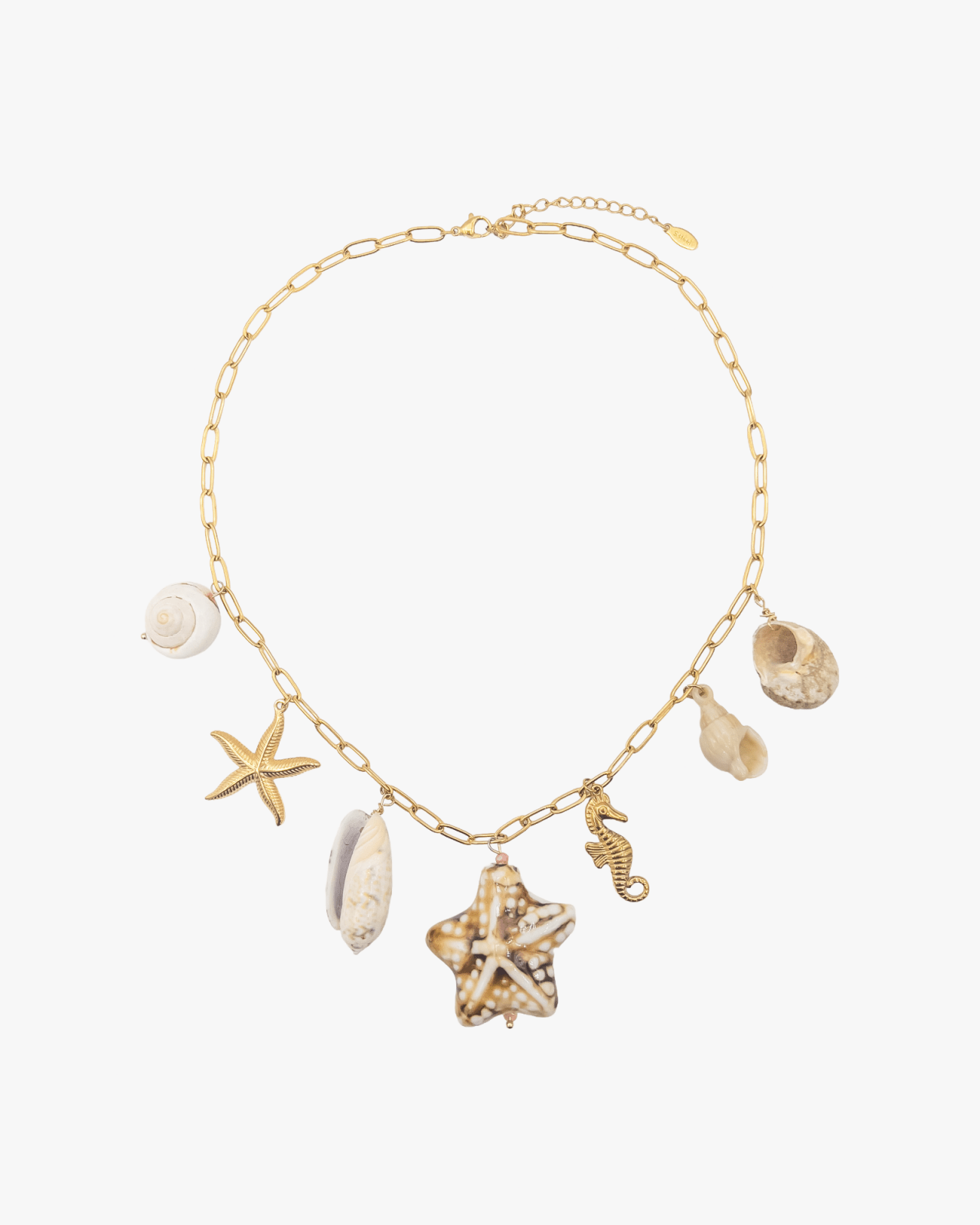 Goudkleurige statement ketting met schelp hangers - Nouka