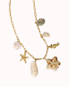 Goudkleurige statement ketting met schelp hangers - Nouka