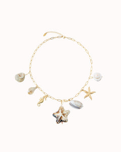 Goudkleurige statement ketting met schelp hangers - Nouka
