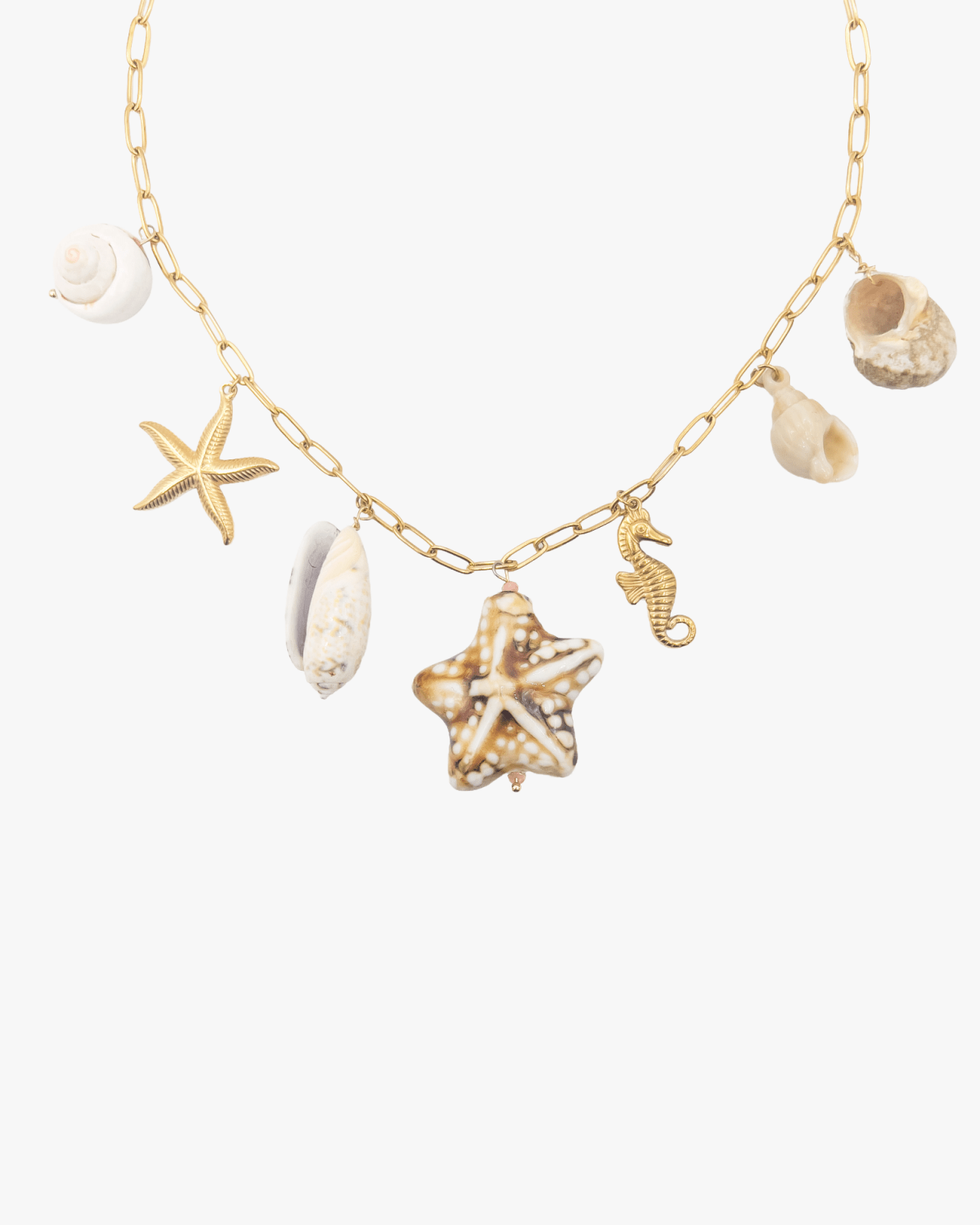 Goudkleurige statement ketting met schelp hangers - Nouka