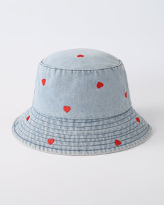 Licht blauwe denim bucket hat met hartjes - Nouka