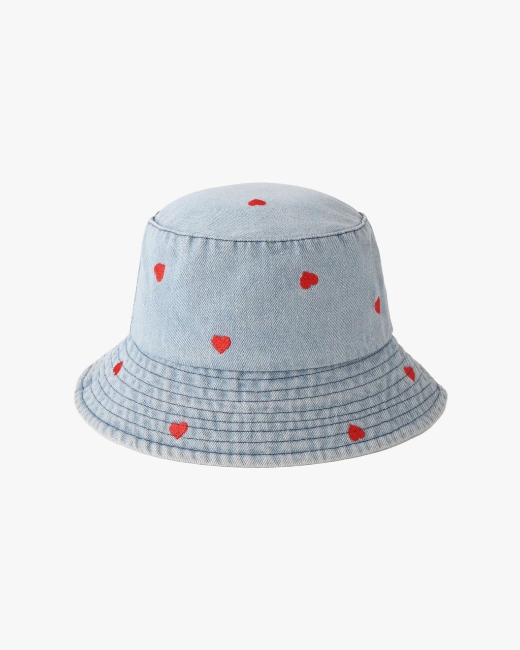 Licht blauwe denim bucket hat met hartjes - Nouka