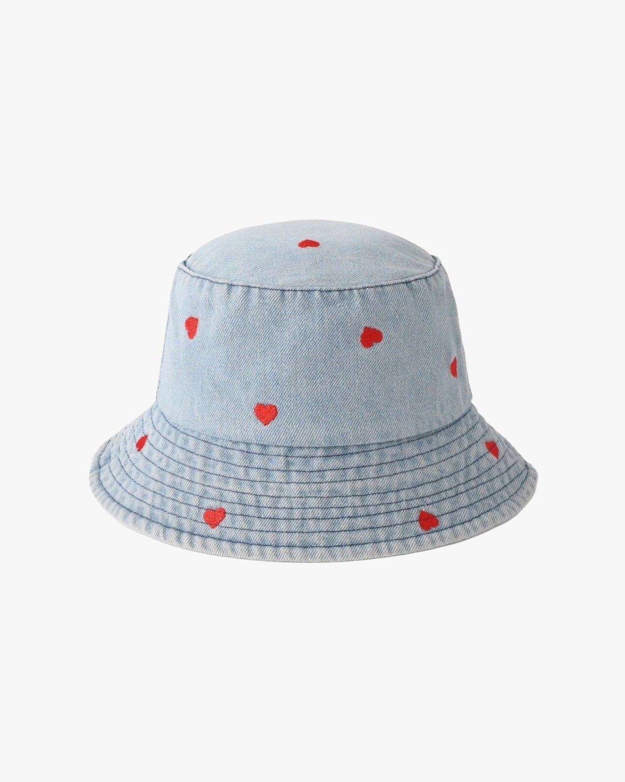 Licht blauwe denim bucket hat met hartjes - Nouka