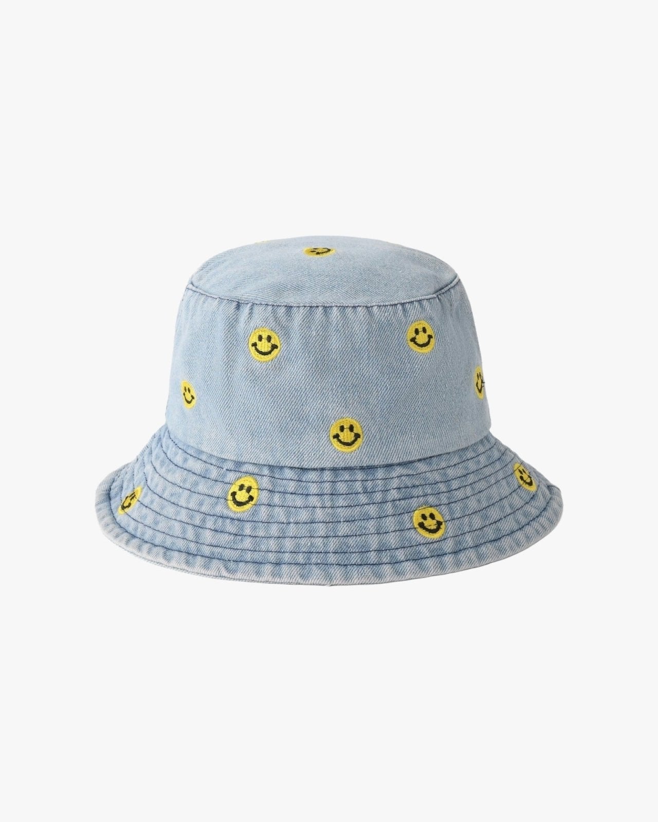 Licht blauwe denim bucket hat met smileys - Nouka