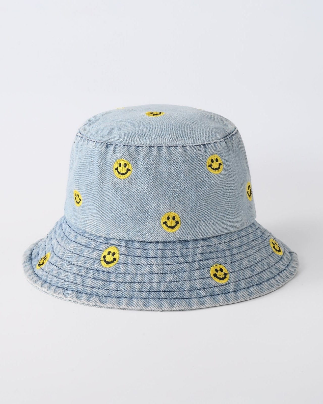 Licht blauwe denim bucket hat met smileys - Nouka