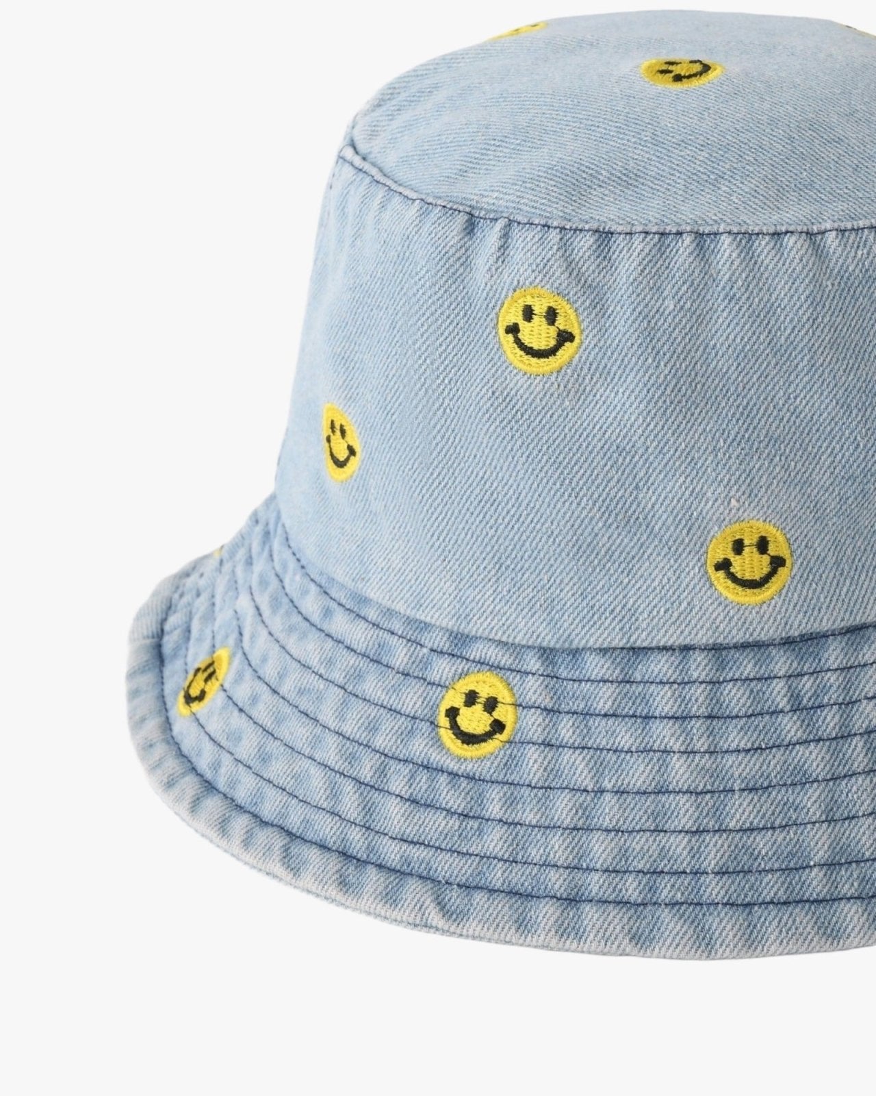 Licht blauwe denim bucket hat met smileys - Nouka
