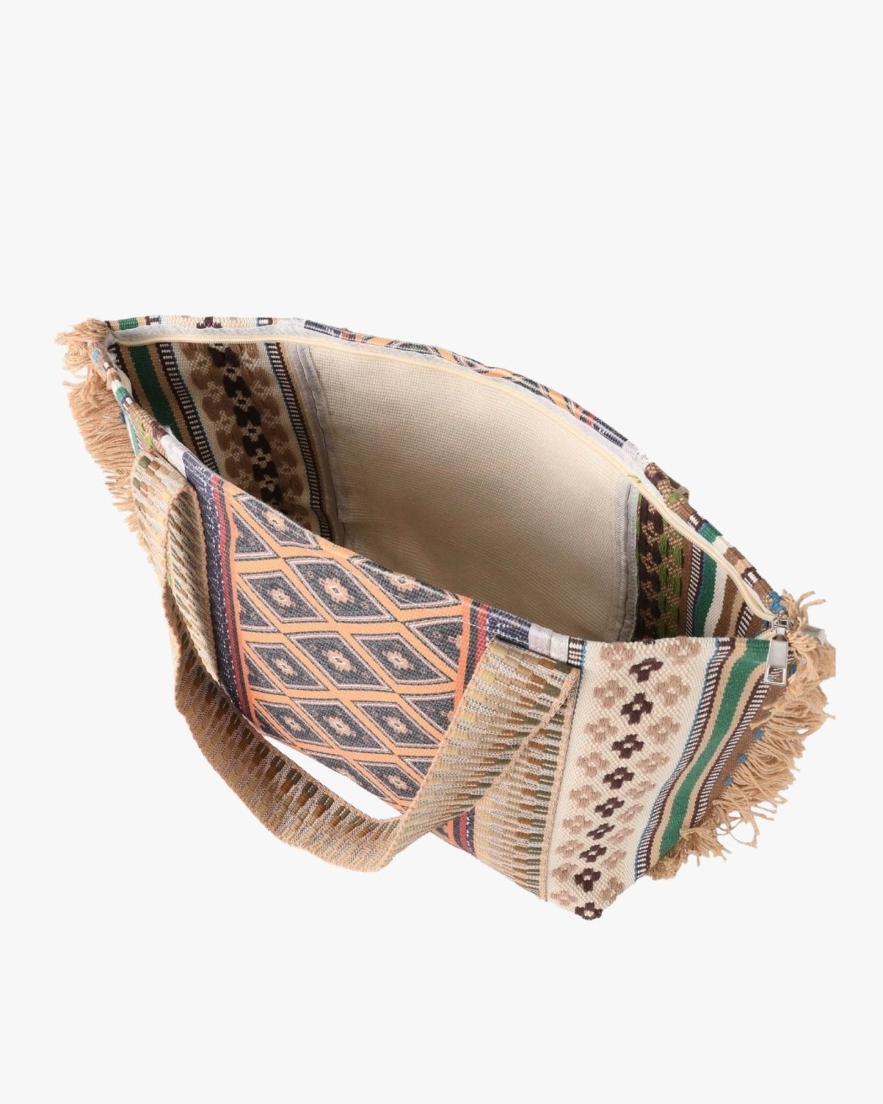 Lichtbruine multicolor zomertas met aztec print - Nouka