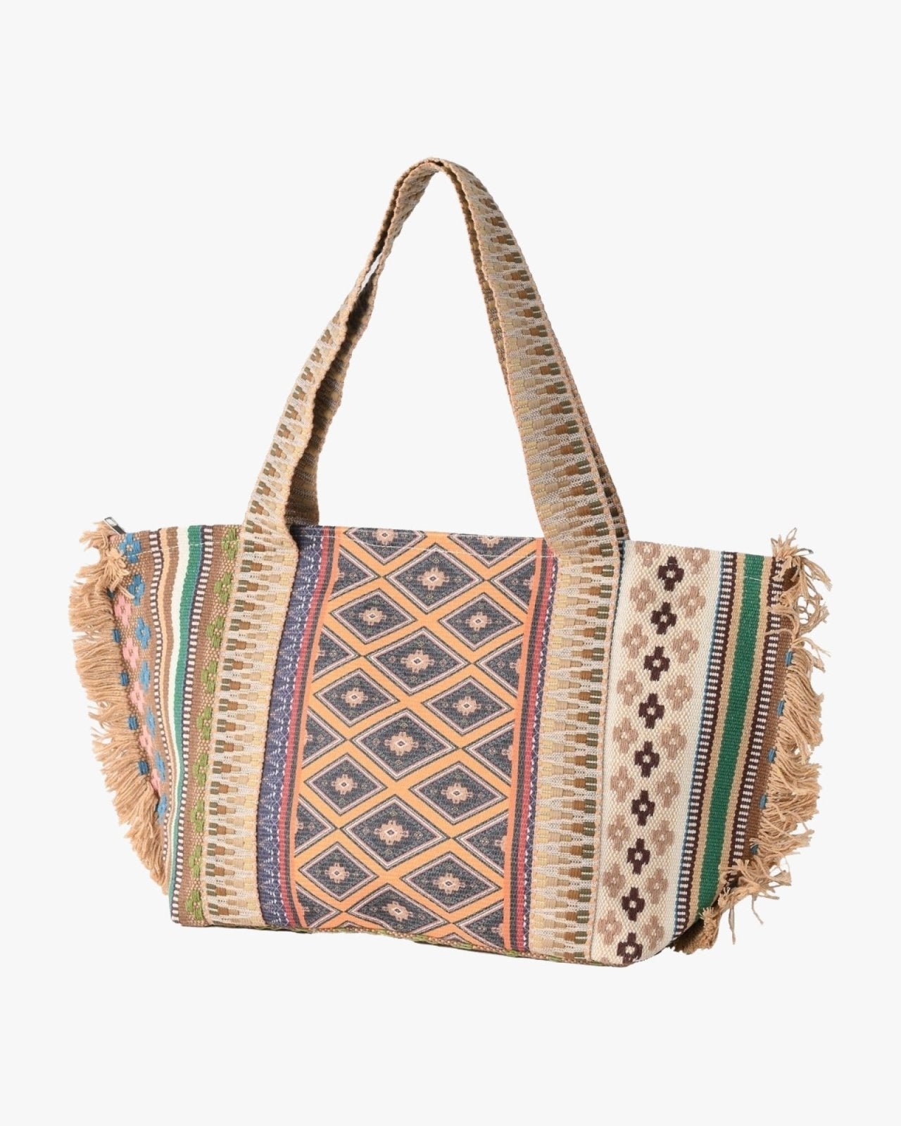 Lichtbruine multicolor zomertas met aztec print - Nouka