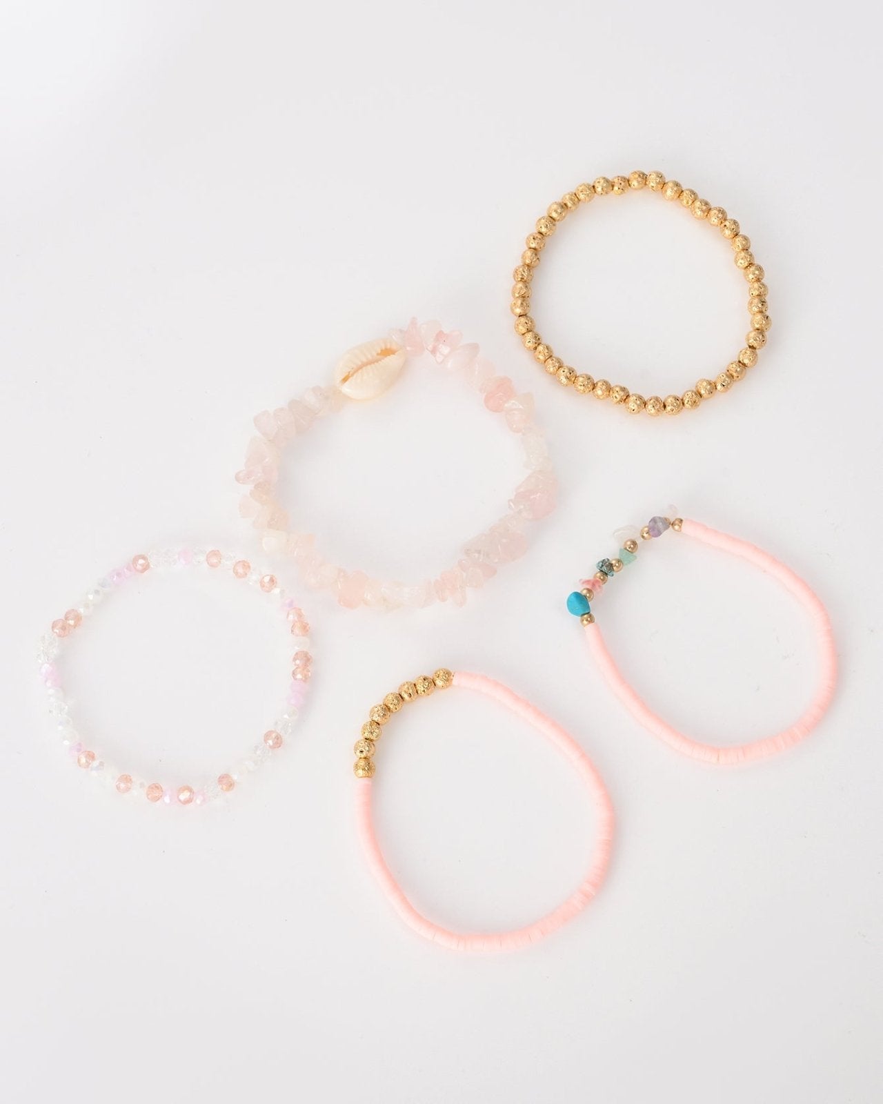 Lichtroze armbanden set met schelpje - Nouka