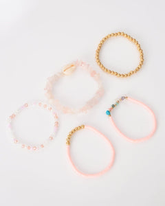 Lichtroze armbanden set met schelpje - Nouka