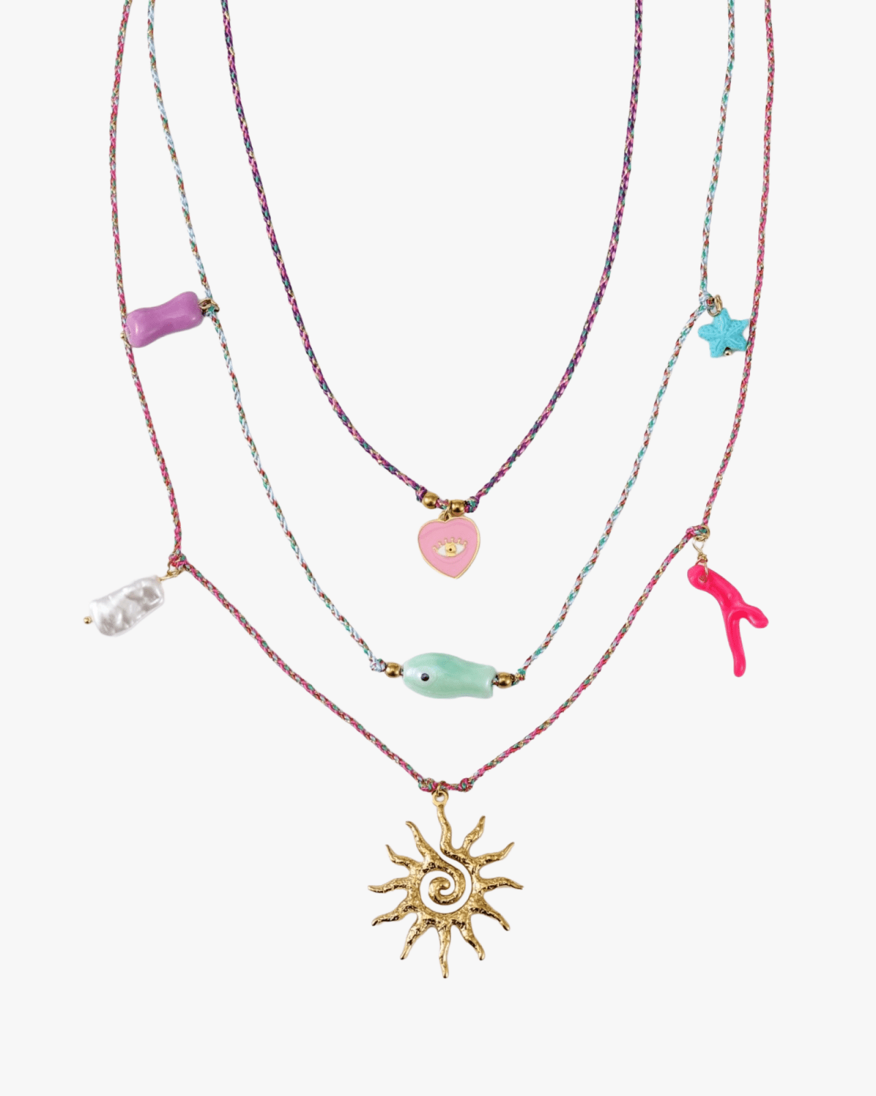 Multicolor statement ketting met laagjes en hangers - Nouka