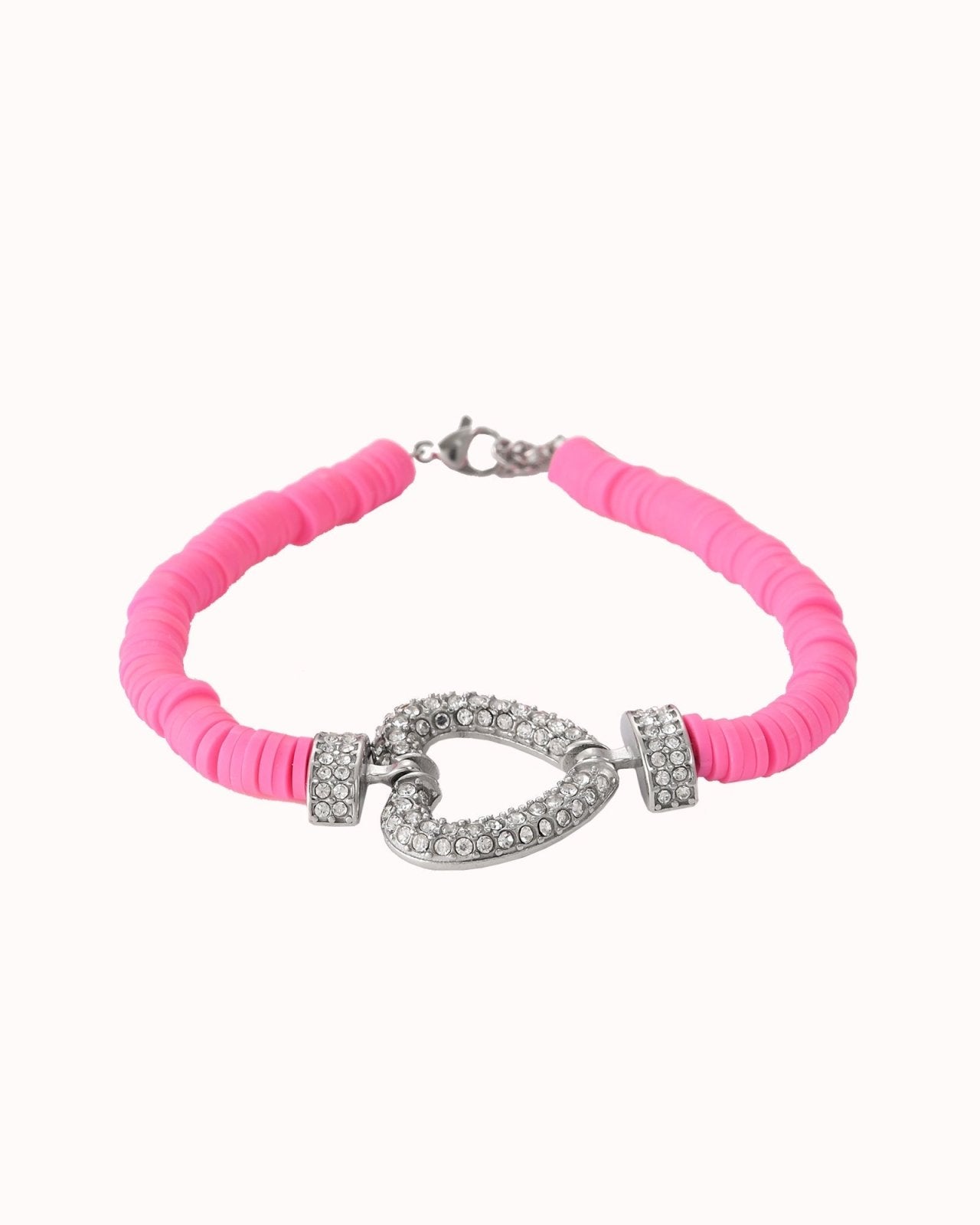 Neon roze armband met stras hart - Nouka